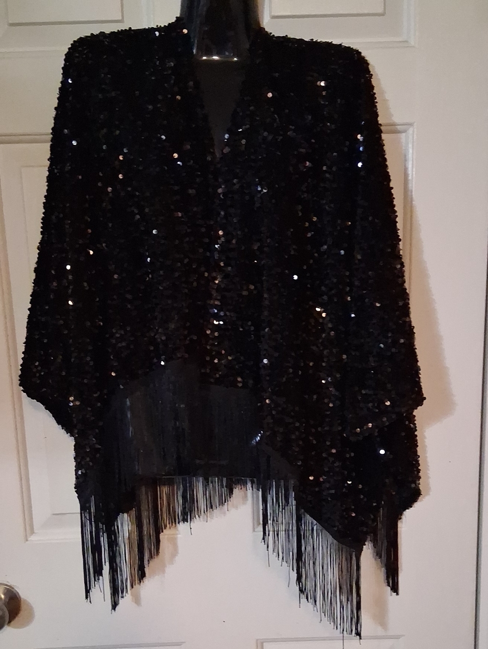 Steve Madden Black Sequined Fringe Poncho